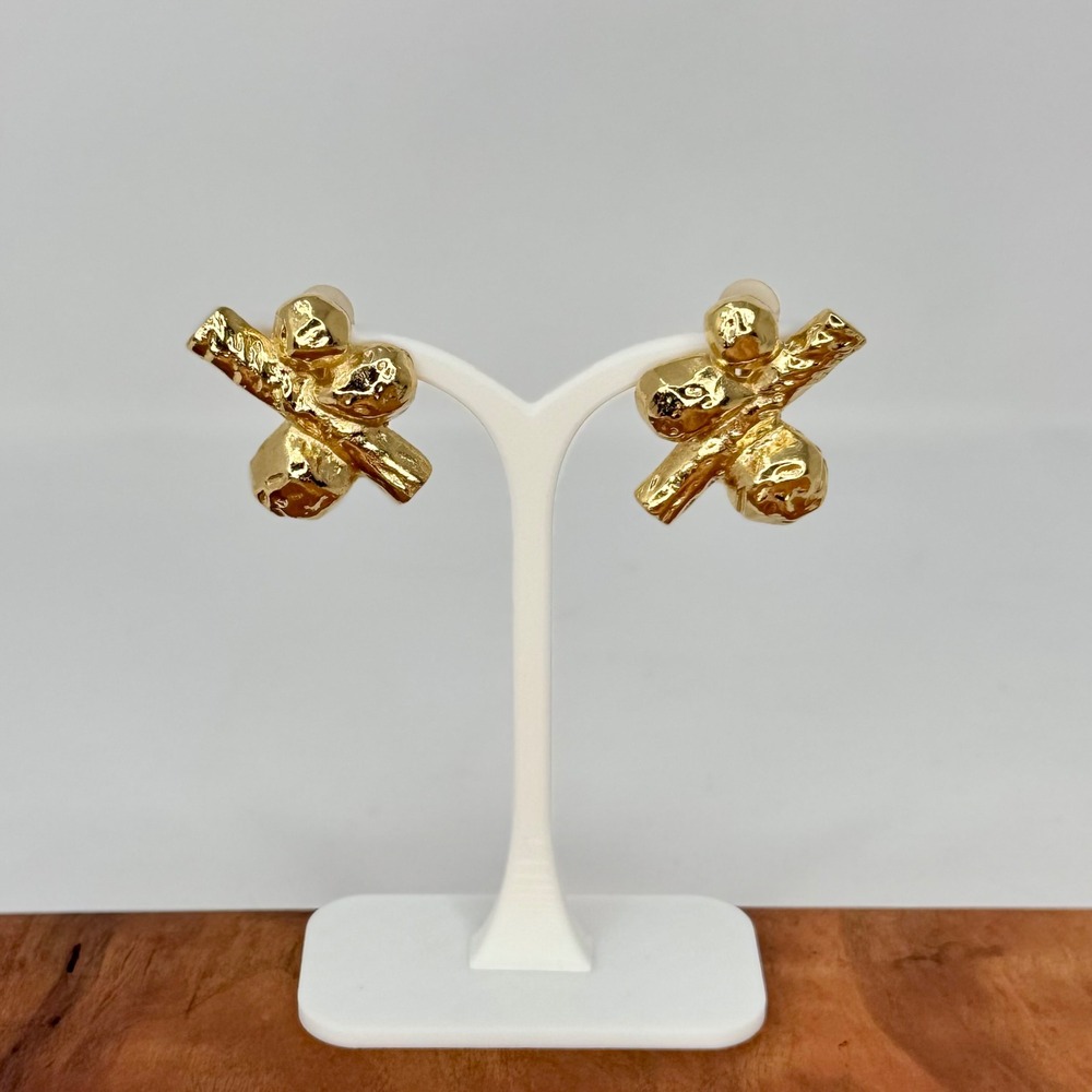 Givenchy Vintage Bold Textured Abstract Gold Runway Clip On Earrings Signed